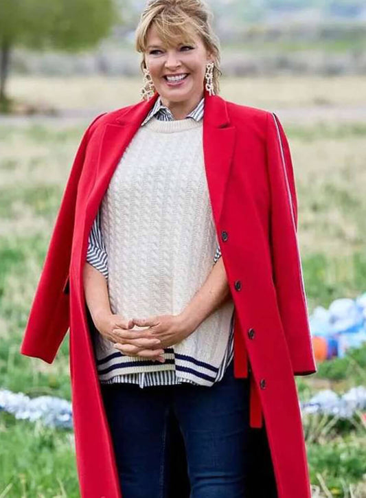 Harpoon Melissa Peterman Inspired Red Coat - Finding Mr. Christmas Style