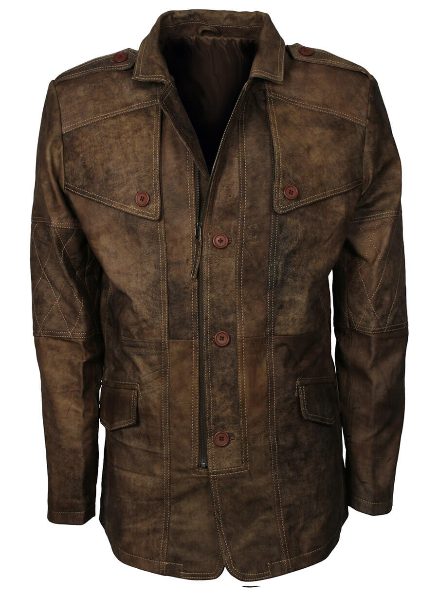 Harpoon Men Distressed Inspired Brown Real Leather Coat