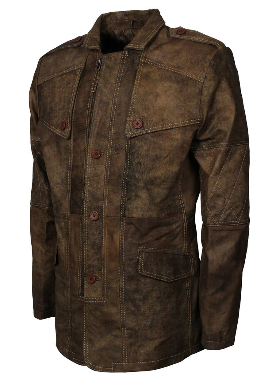 Harpoon Men Distressed Inspired Brown Real Leather Coat