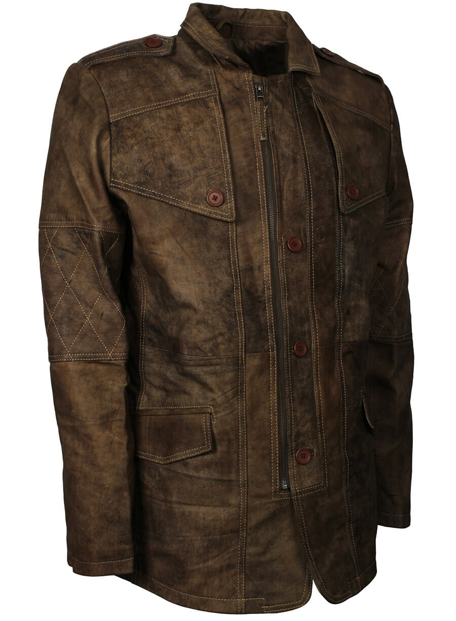 Harpoon Men Distressed Inspired Brown Real Leather Coat