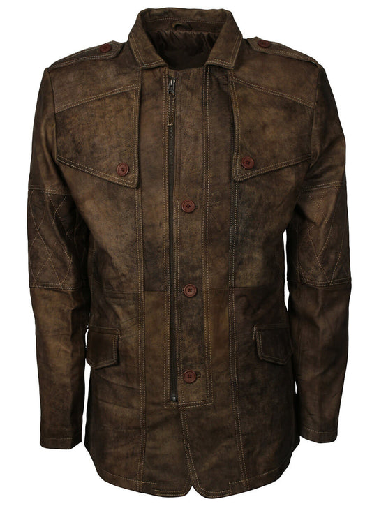 Harpoon Men Distressed Inspired Brown Real Leather Coat