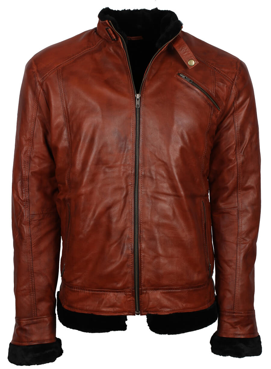 Harpoon Men Winter Fur Inspired Brown Leather Jacket