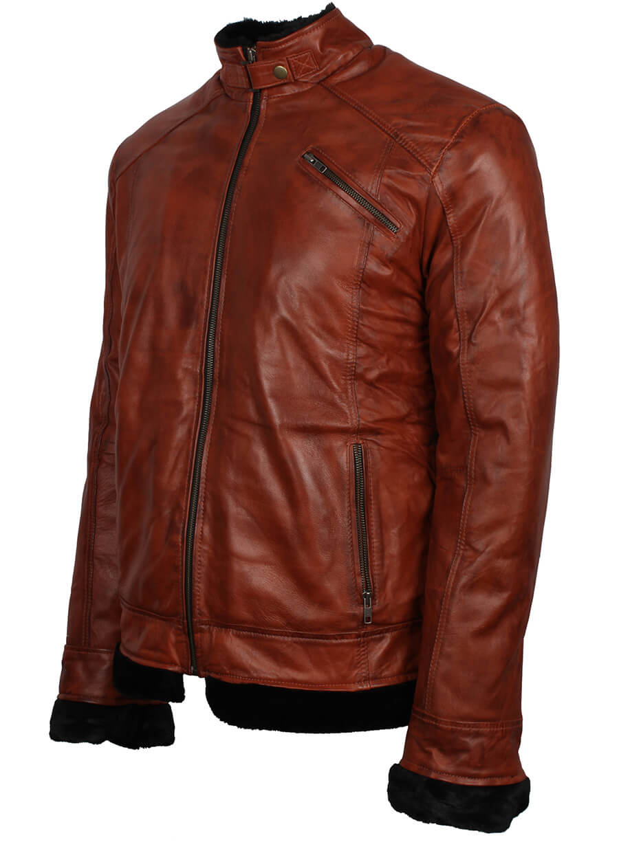 Harpoon Men Winter Fur Inspired Brown Leather Jacket