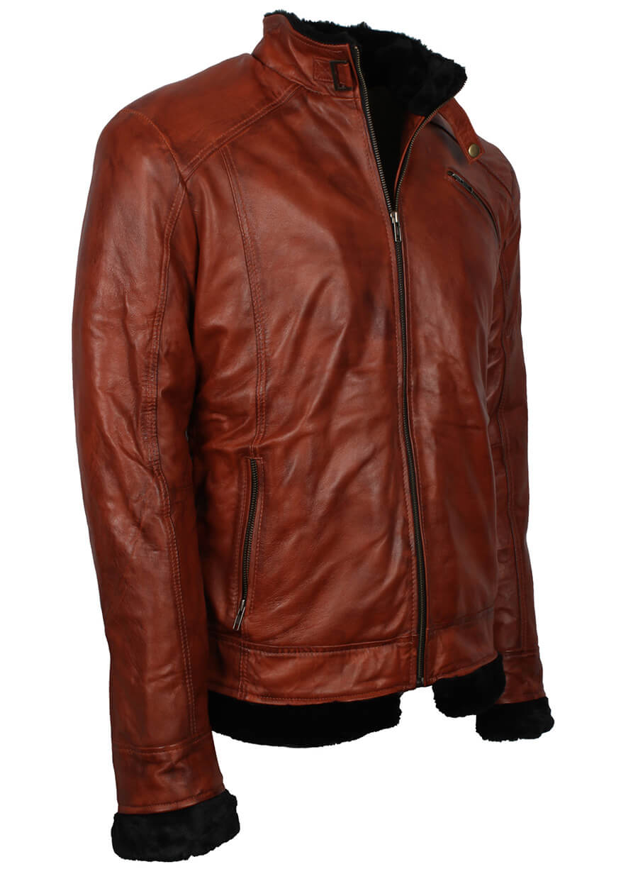 Harpoon Men Winter Fur Inspired Brown Leather Jacket
