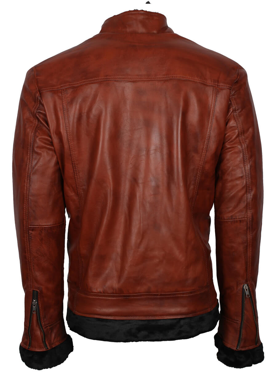 Harpoon Men Winter Fur Inspired Brown Leather Jacket