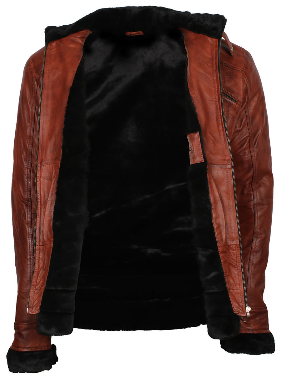 Harpoon Men Winter Fur Inspired Brown Leather Jacket