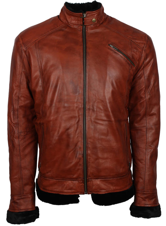 Harpoon Men Winter Fur Inspired Brown Leather Jacket