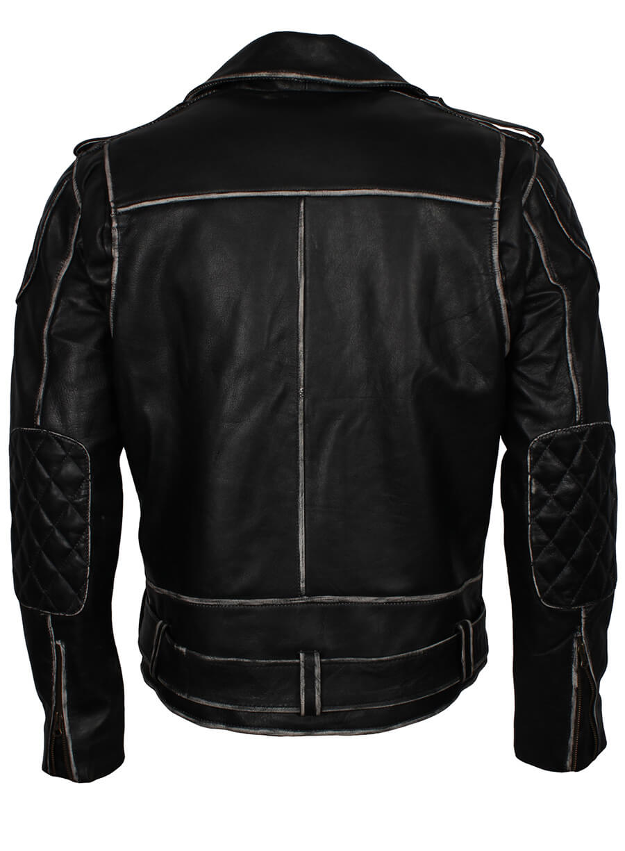 Harpoon Men Distressed Brando Motorcycle Inspired Black Biker Jacket