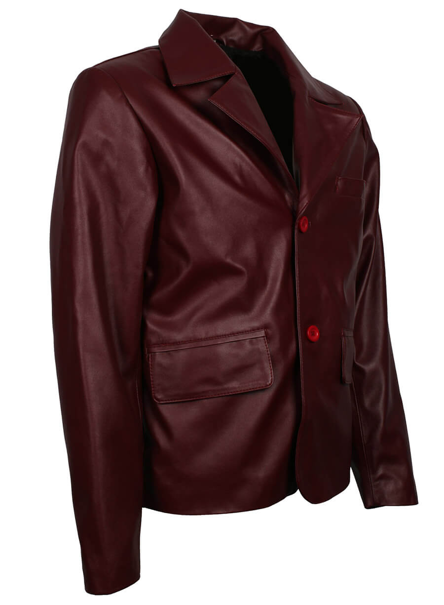 Harpoon Men Maroon Buttoned Inspired Maroon Real Leather Leather Jacket