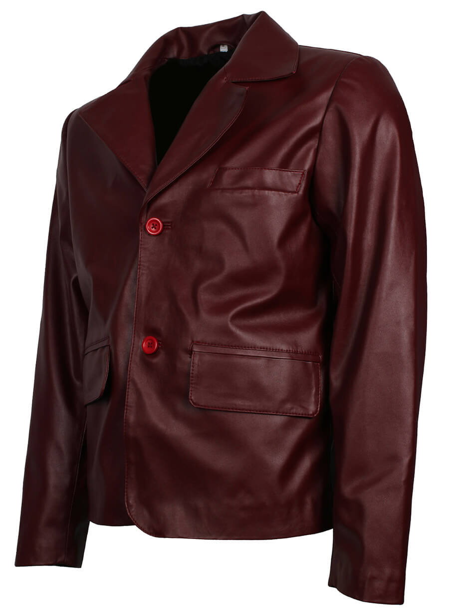 Harpoon Men Maroon Buttoned Inspired Maroon Real Leather Leather Jacket