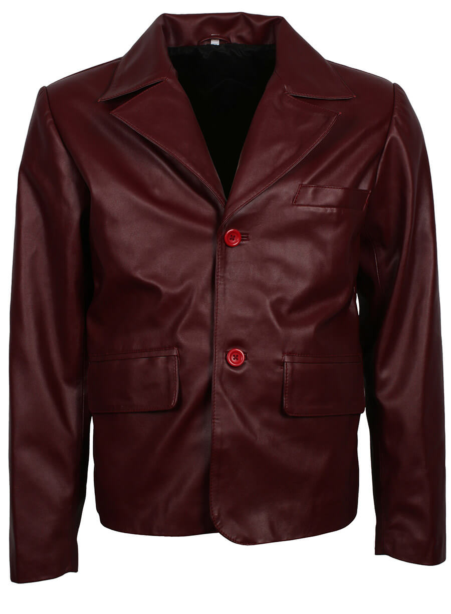 Harpoon Men Maroon Buttoned Inspired Maroon Real Leather Leather Jacket