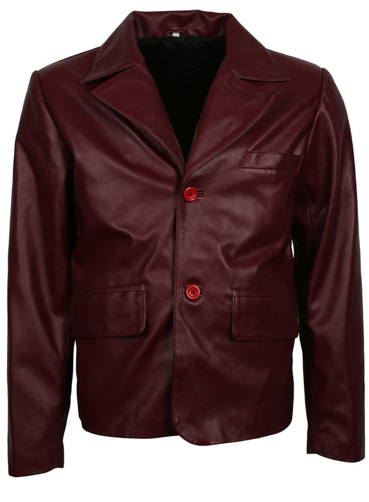 Harpoon Men Maroon Buttoned Inspired Maroon Real Leather Leather Jacket