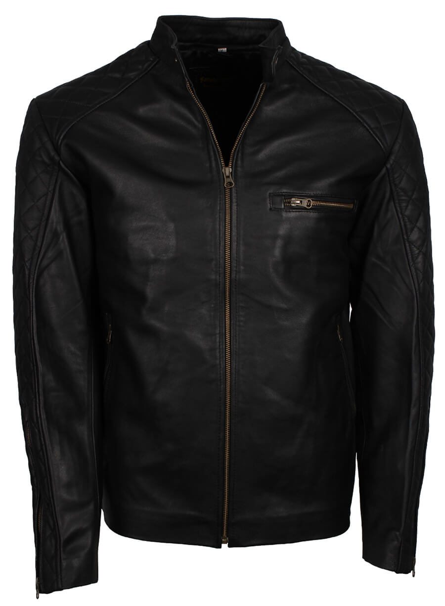 Harpoon Men Quilted Sleeves Fashion Inspired Black Leather Jacket