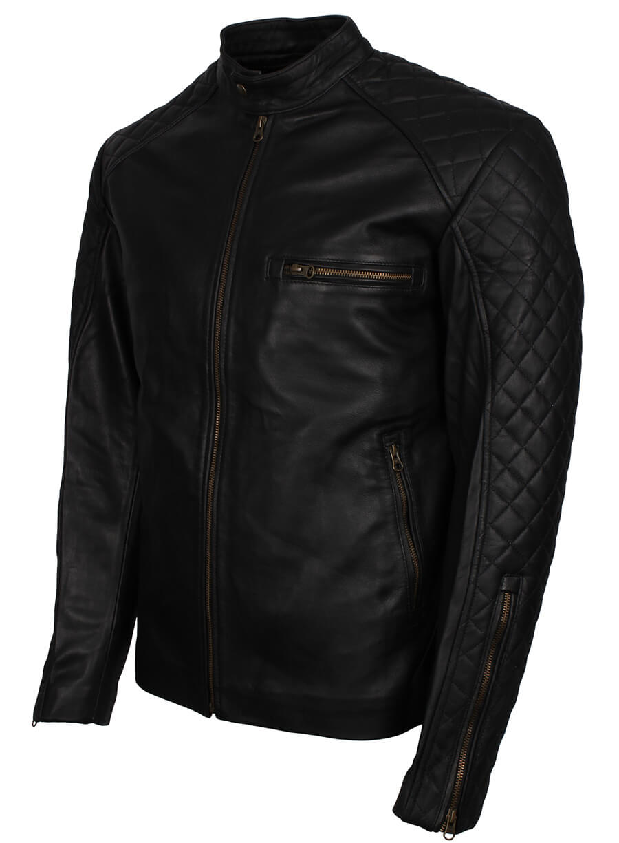 Harpoon Men Quilted Sleeves Fashion Inspired Black Leather Jacket
