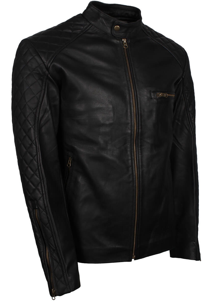 Harpoon Men Quilted Sleeves Fashion Inspired Black Leather Jacket