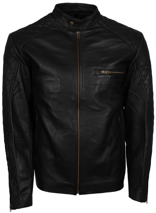 Harpoon Men Quilted Sleeves Fashion Inspired Black Leather Jacket