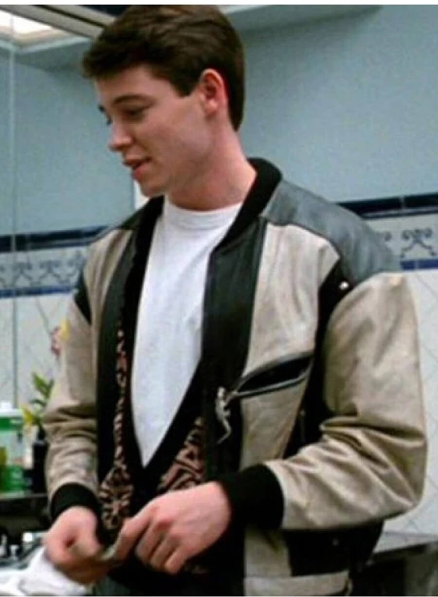 Harpoon Ferris Bueller Inspired White & Black Real Leather/ Faux Leather Leather Jacket - Ferris Bueller's Day Off 1986 Style