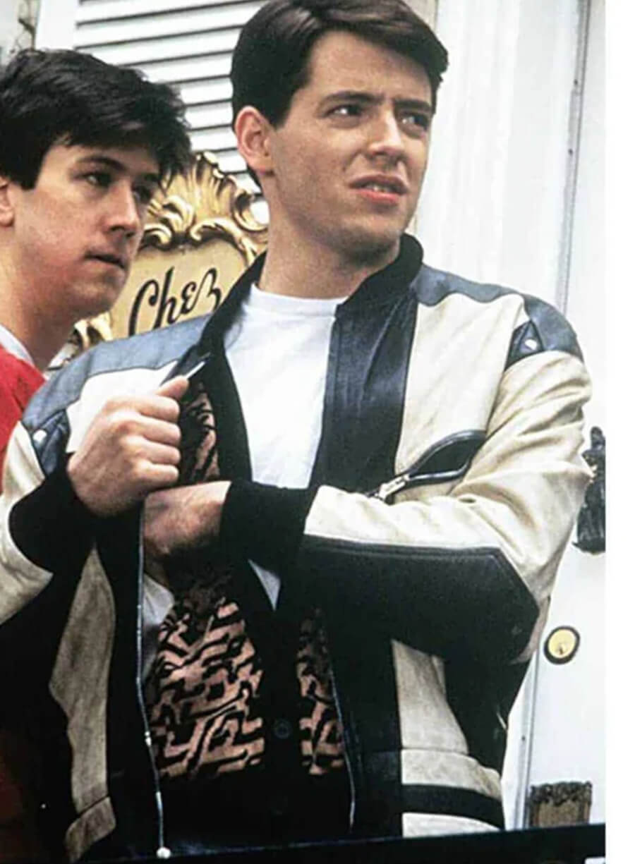 Harpoon Ferris Bueller Inspired White & Black Real Leather/ Faux Leather Leather Jacket - Ferris Bueller's Day Off 1986 Style