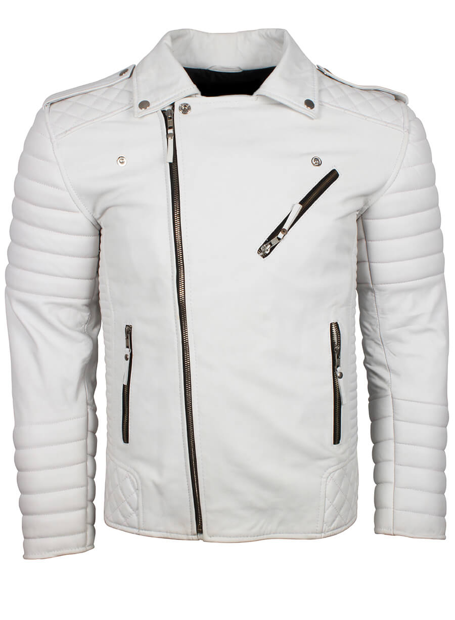 Harpoon Men Boda Inspired White Biker Jacket