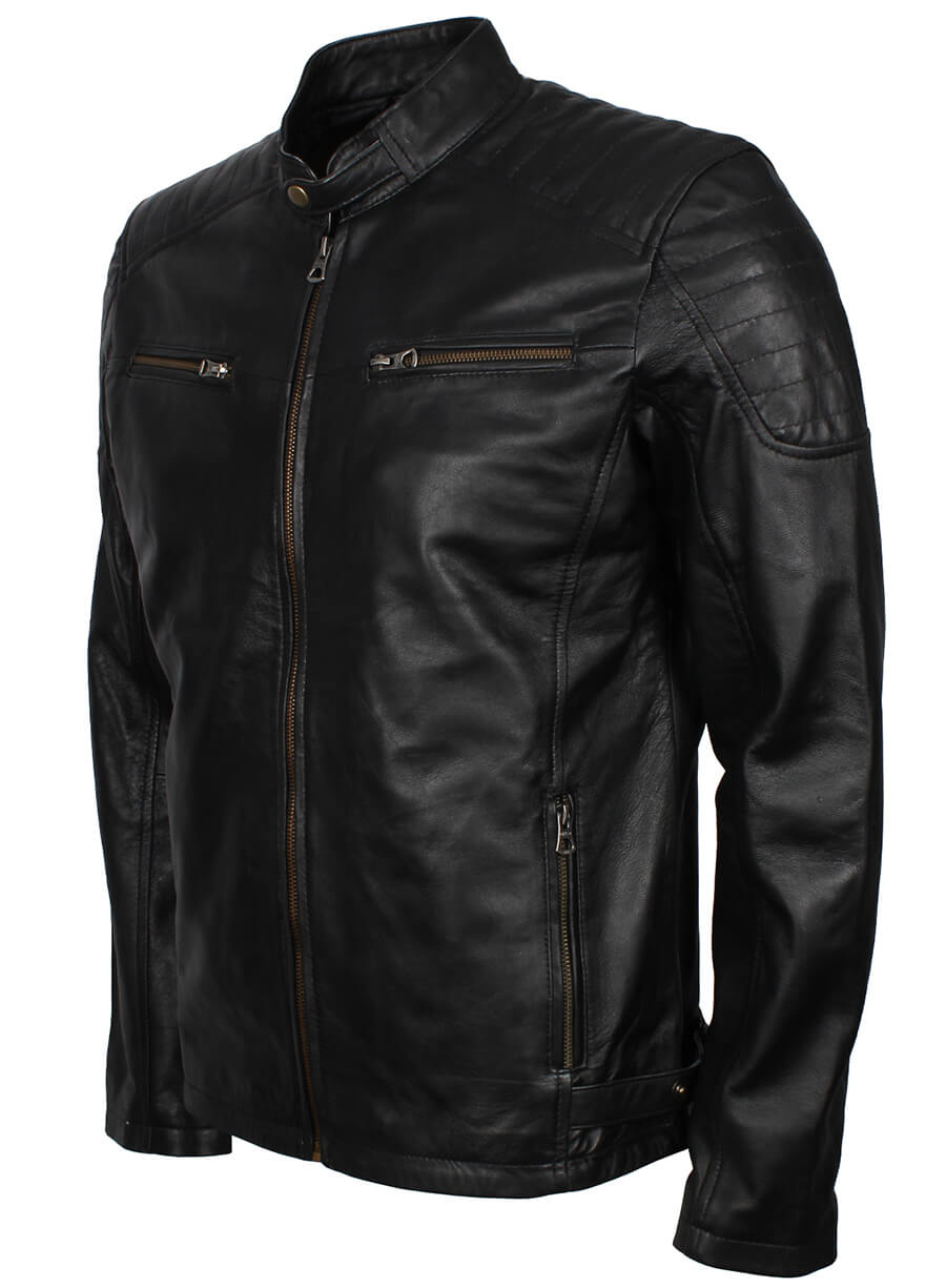 Harpoon Men's Quilted Inspired Black Genuine Leather Leather Jacket