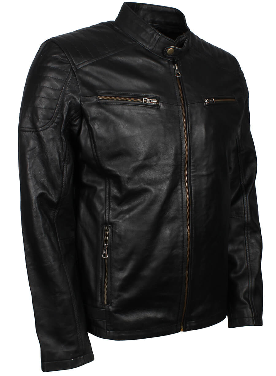Harpoon Men's Quilted Inspired Black Genuine Leather Leather Jacket