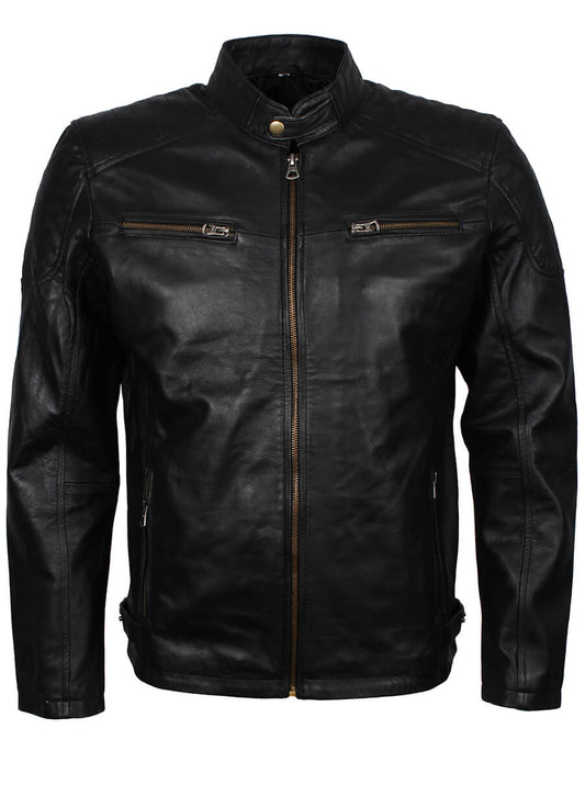 Harpoon Men's Quilted Inspired Black Genuine Leather Leather Jacket