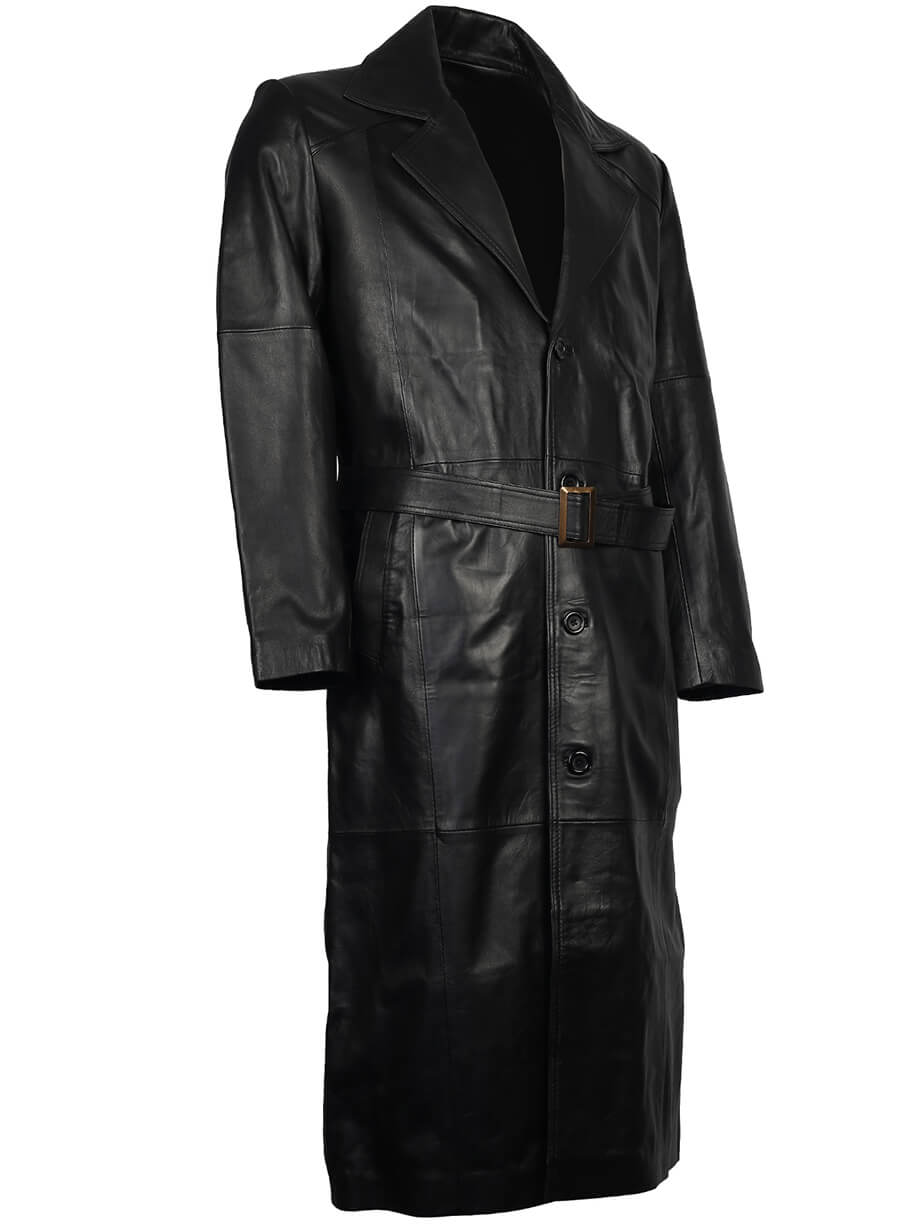 Harpoon Men's Trench Long Inspired Black Real Leather Coat