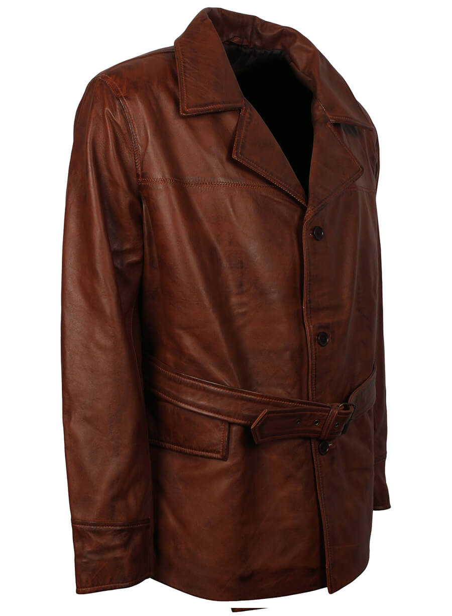 Harpoon Men's Belted Inspired Brown Genuine Leather Coat