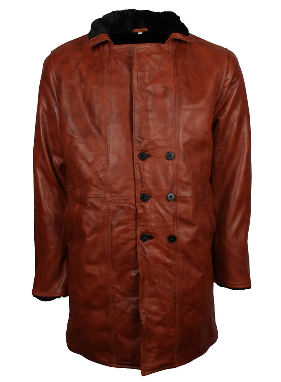 Harpoon Men's Fur Inspired Vintage Brown Real Leather Coat
