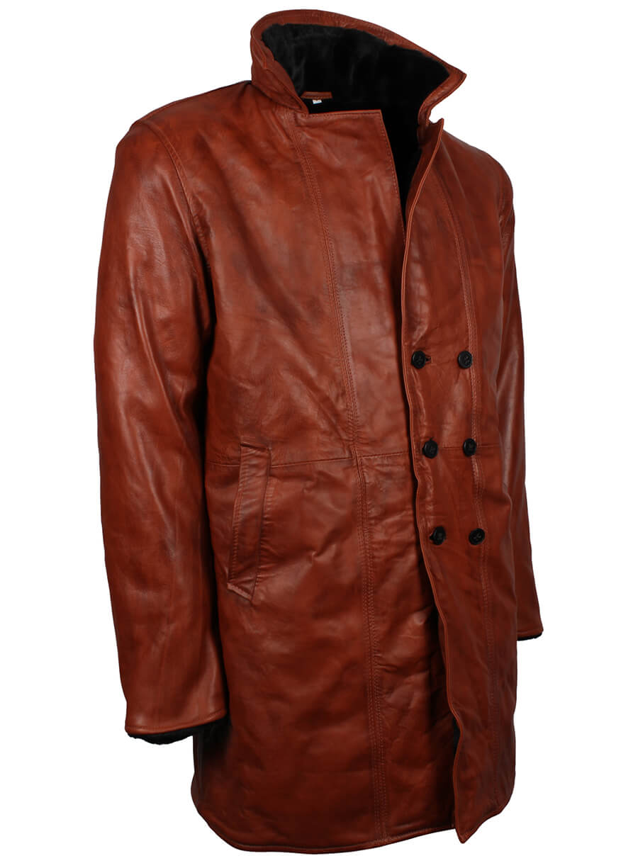 Harpoon Men's Fur Inspired Vintage Brown Real Leather Coat