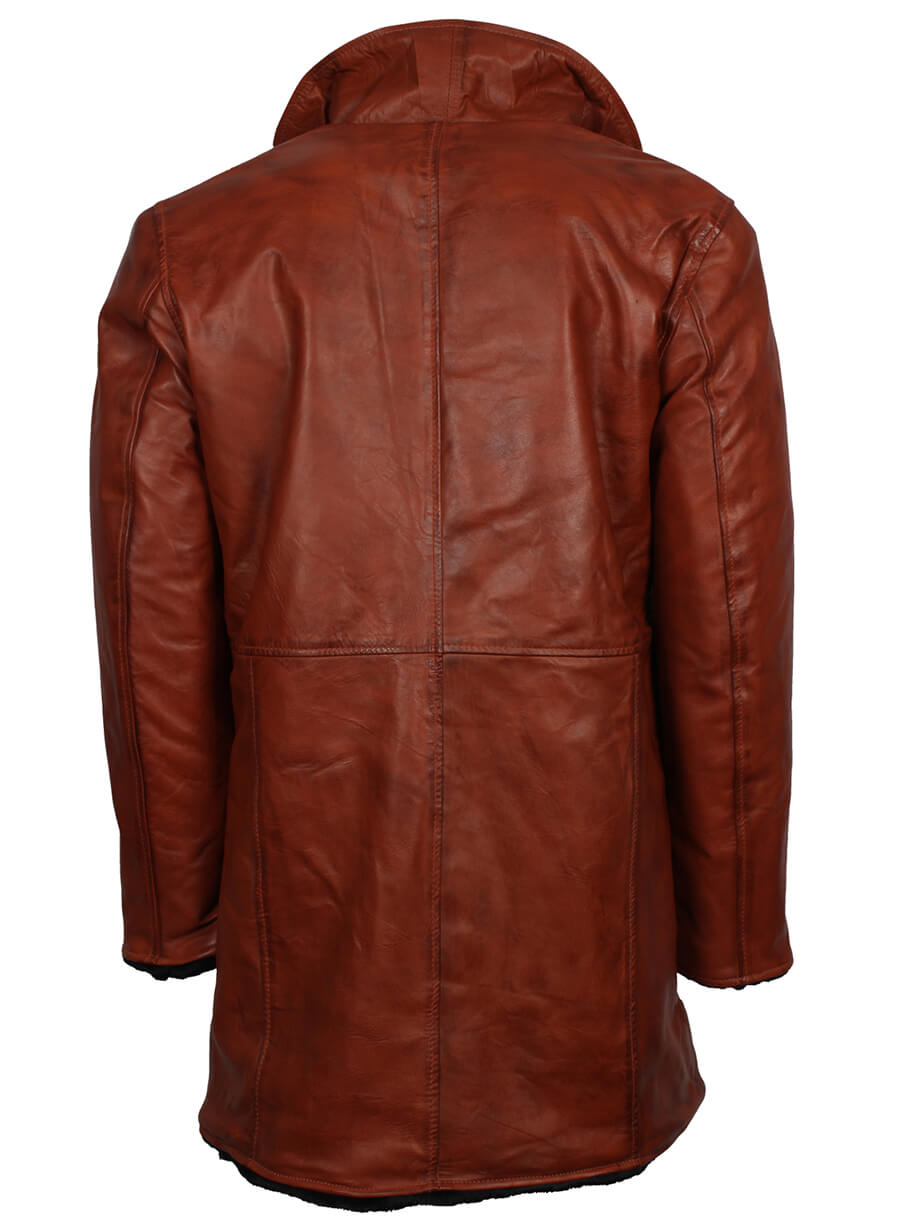 Harpoon Men's Fur Inspired Vintage Brown Real Leather Coat