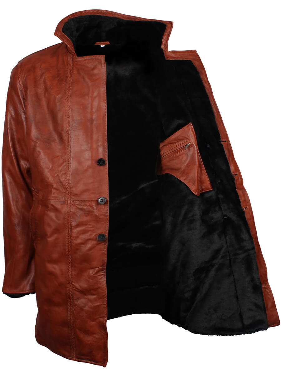 Harpoon Men's Fur Inspired Vintage Brown Real Leather Coat