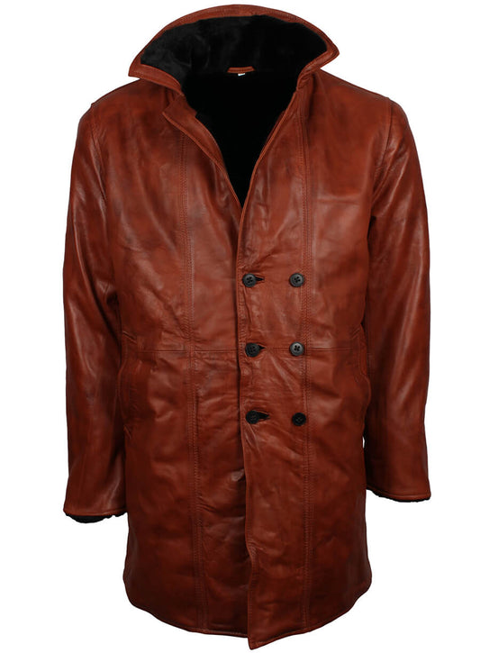 Harpoon Men's Fur Inspired Vintage Brown Real Leather Coat