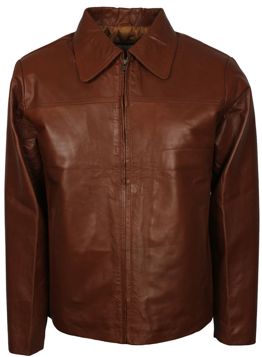 Harpoon Men's Trucker Inspired Brown Real Leather Leather Jacket