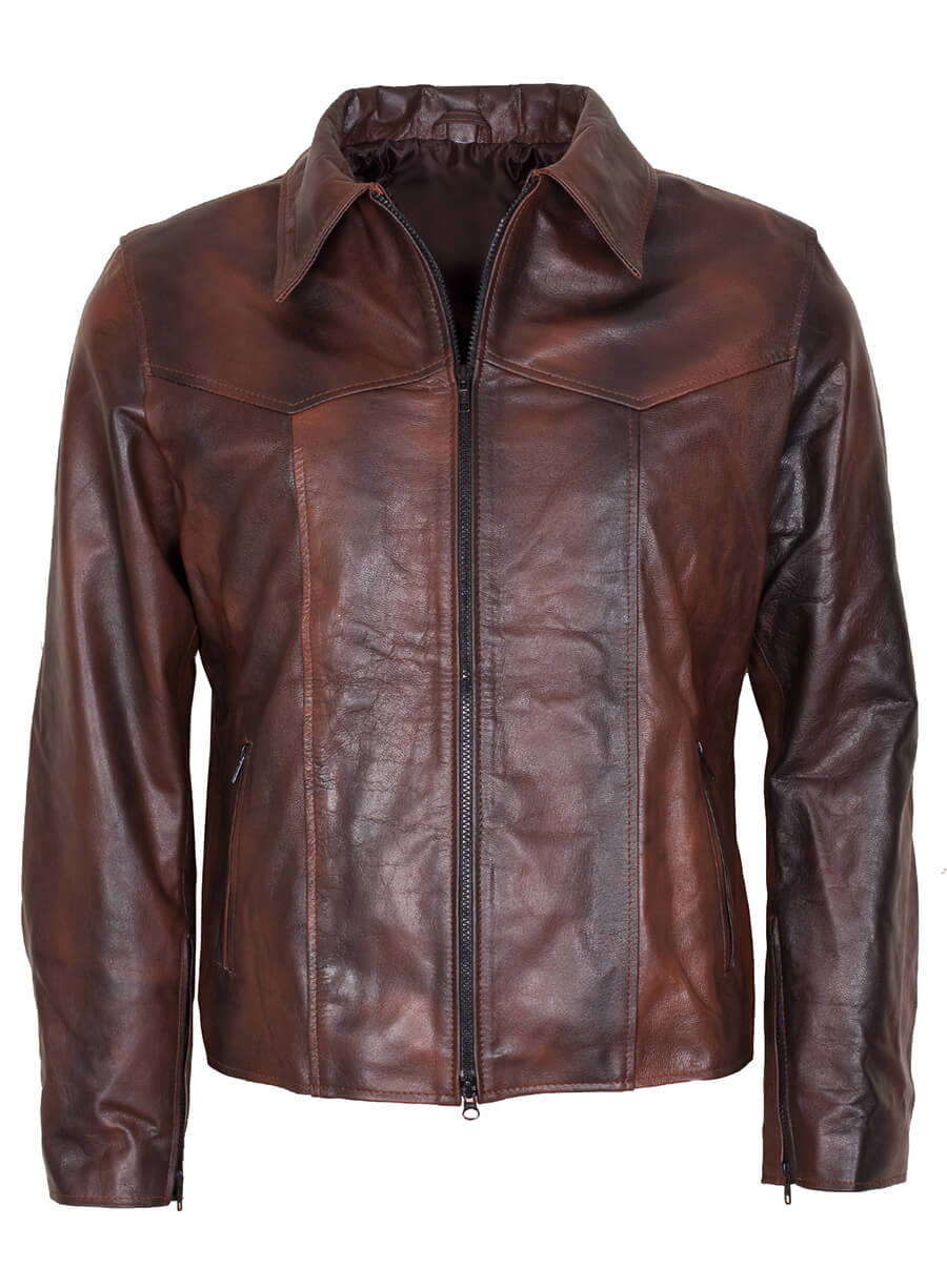 Harpoon Men's Antique Inspired Brown Cafe Racer Jacket