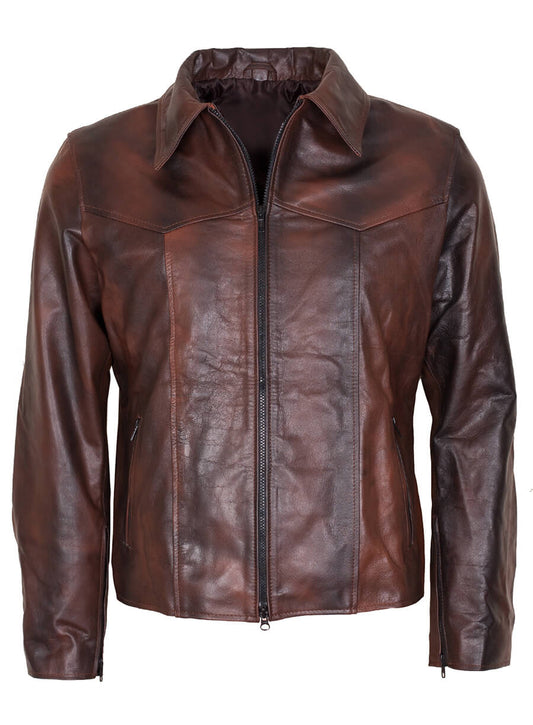 Harpoon Men's Antique Inspired Brown Cafe Racer Jacket
