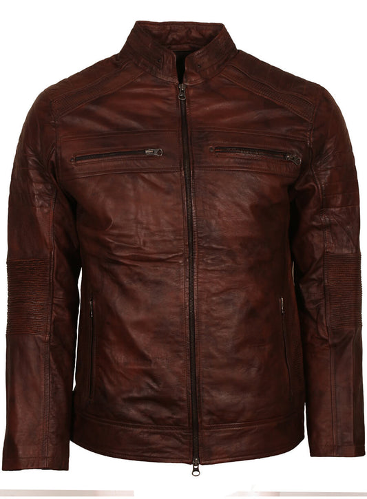 Harpoon Men's Inspired Vintage Brown Cafe Racer Jacket