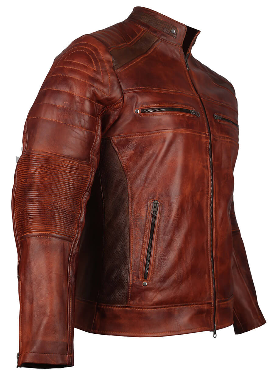 Harpoon Men's Vintage Retro Motorcycle Distressed Inspired Brown Cafe Racer Jacket