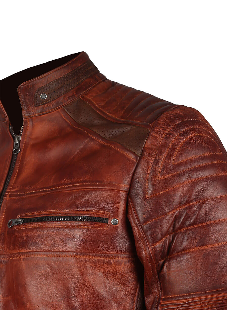 Harpoon Men's Vintage Retro Motorcycle Distressed Inspired Brown Cafe Racer Jacket
