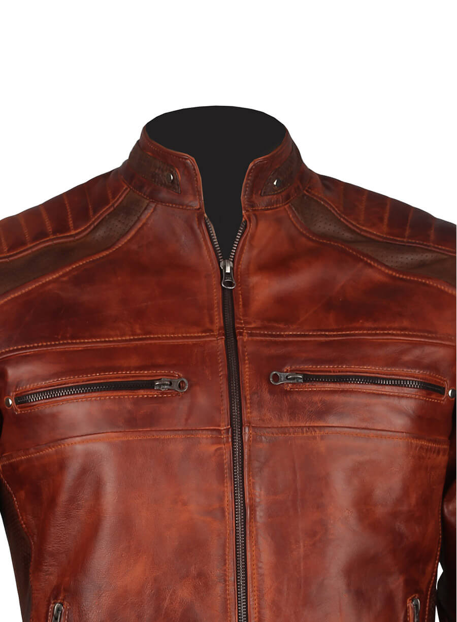 Harpoon Men's Vintage Retro Motorcycle Distressed Inspired Brown Cafe Racer Jacket
