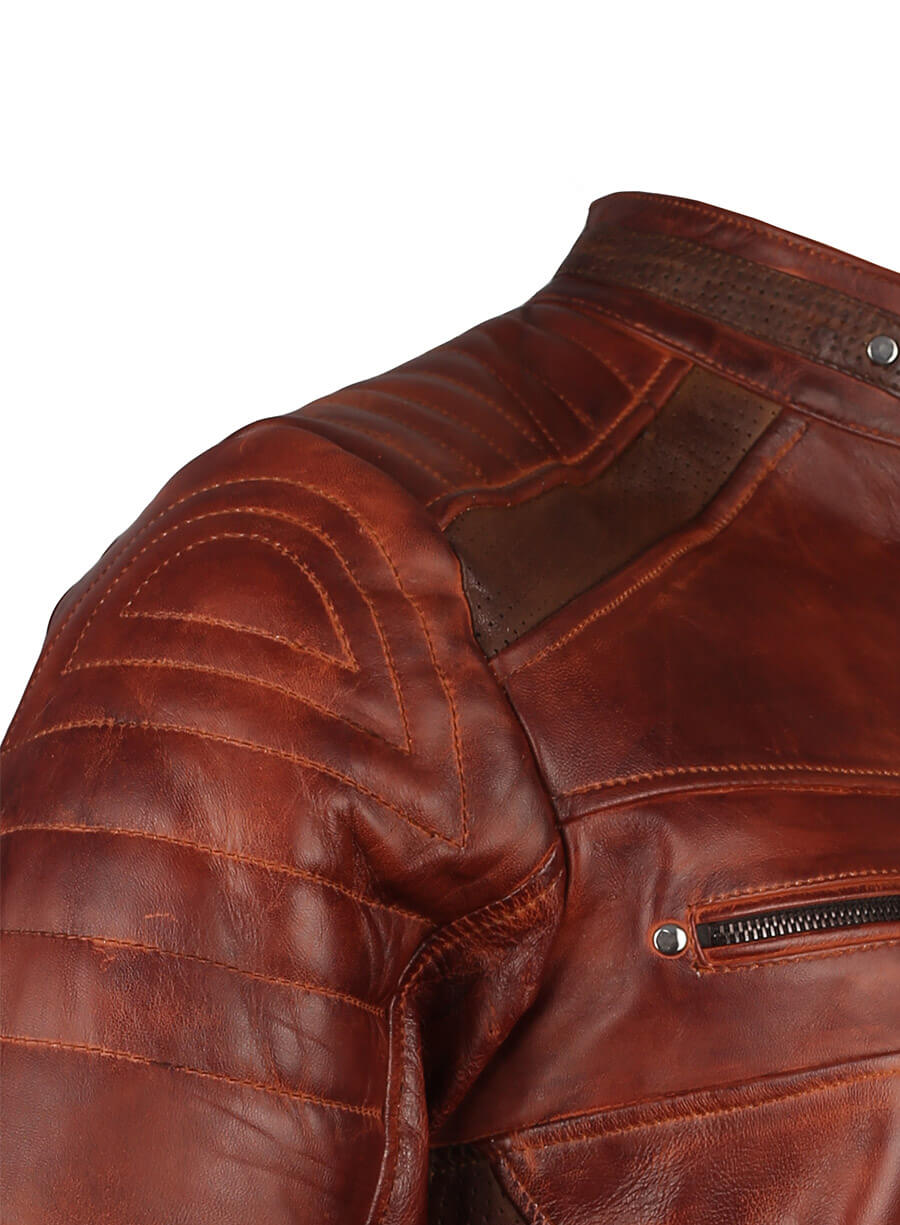 Harpoon Men's Vintage Retro Motorcycle Distressed Inspired Brown Cafe Racer Jacket