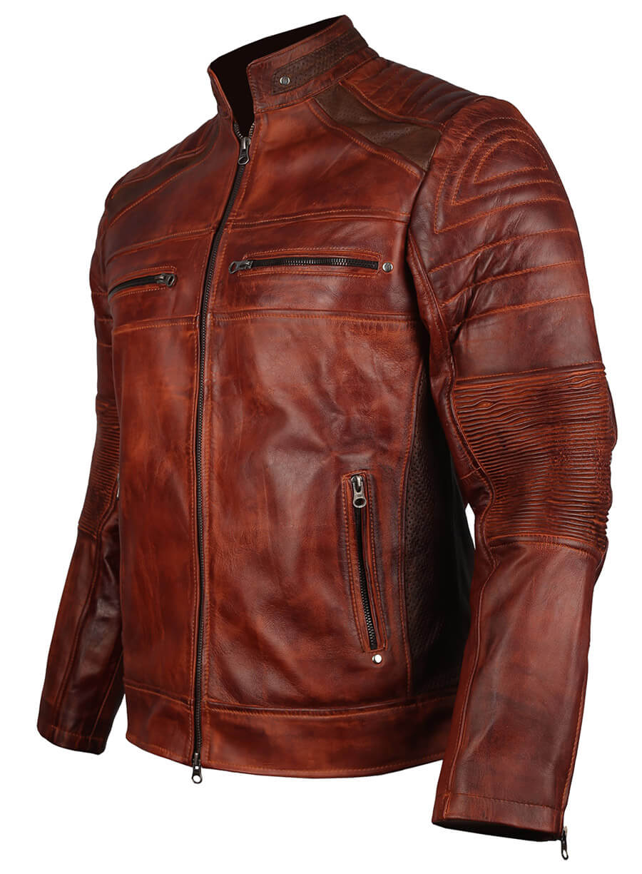 Harpoon Men's Vintage Retro Motorcycle Distressed Inspired Brown Cafe Racer Jacket