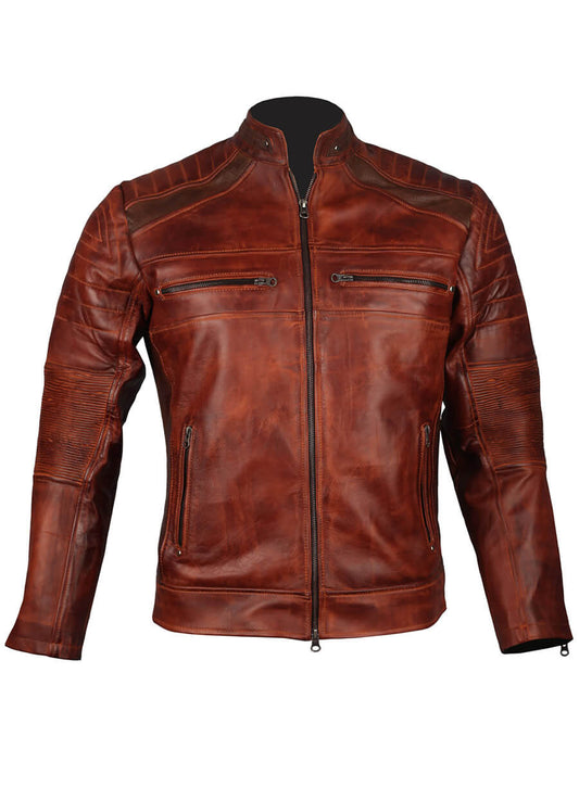 Harpoon Men's Vintage Retro Motorcycle Distressed Inspired Brown Cafe Racer Jacket