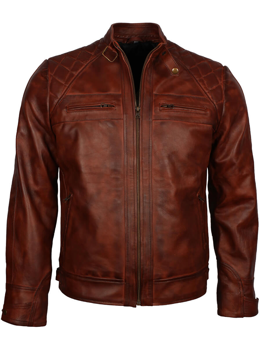 Harpoon Mens Crocodile Inspired Vintage Brown Biker Jacket