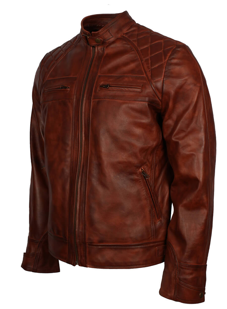 Harpoon Mens Crocodile Inspired Vintage Brown Biker Jacket