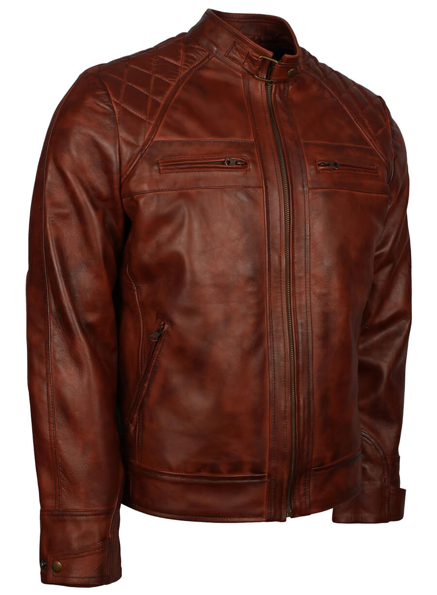 Harpoon Mens Crocodile Inspired Vintage Brown Biker Jacket