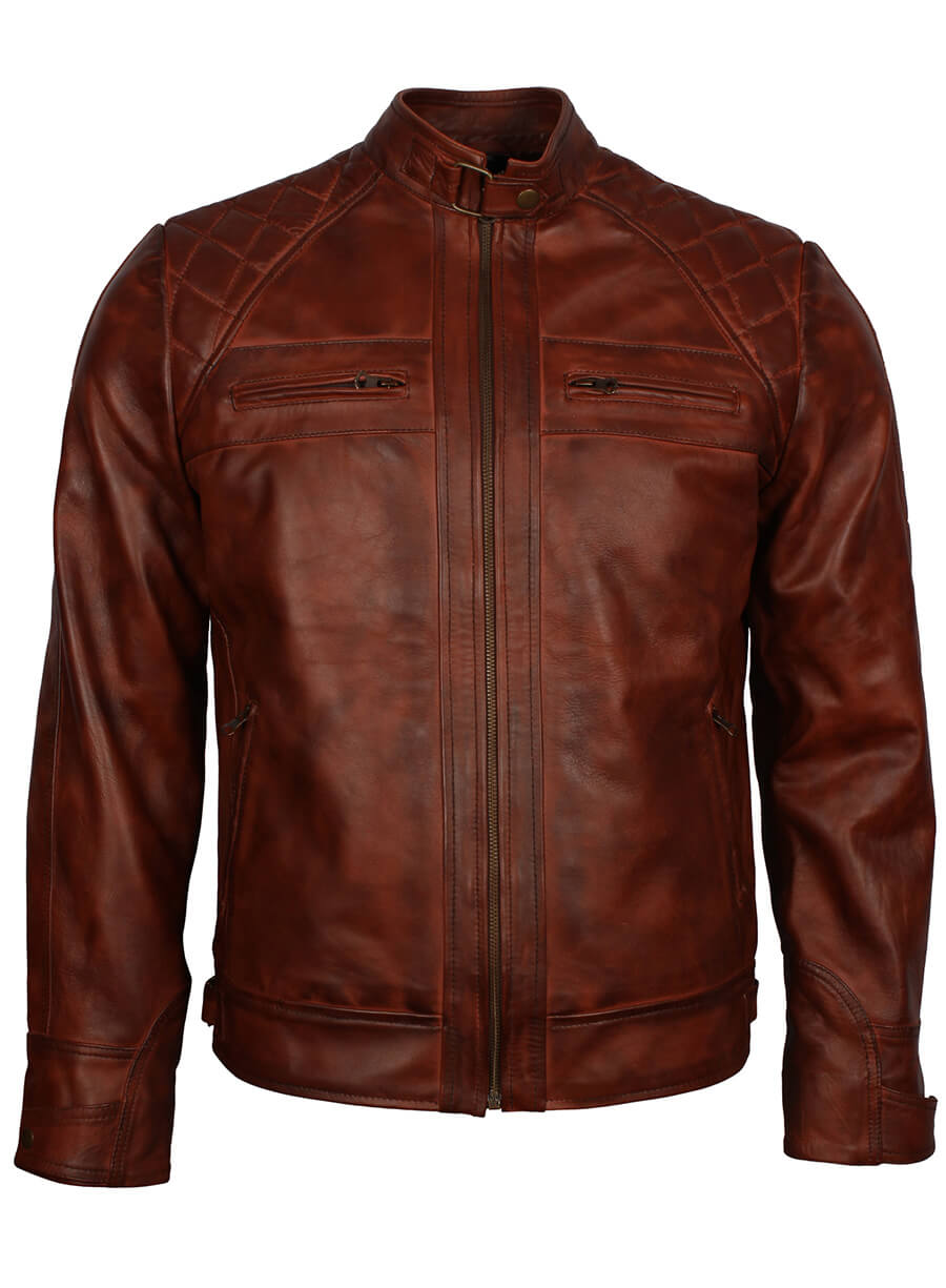 Harpoon Mens Crocodile Inspired Vintage Brown Biker Jacket