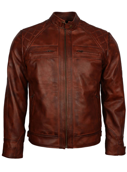 Harpoon Mens Crocodile Inspired Vintage Brown Biker Jacket