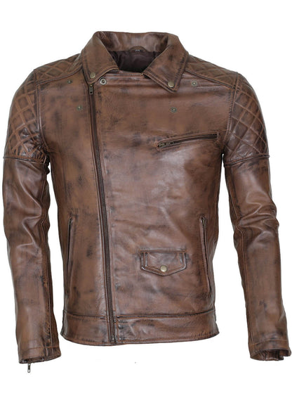 Men's Dark Brown Biker Brando Vintage Real Leather Jacket
