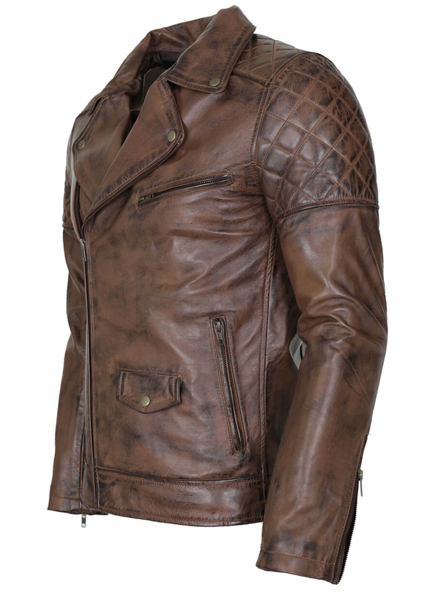 Harpoon Men's Dark Brando Vintage Real Inspired Dark Brown Biker Jacket